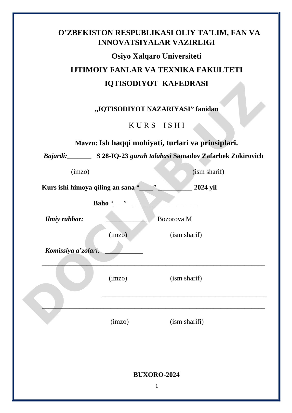 Ish haqqi mohiyati, turlari va prinsiplari