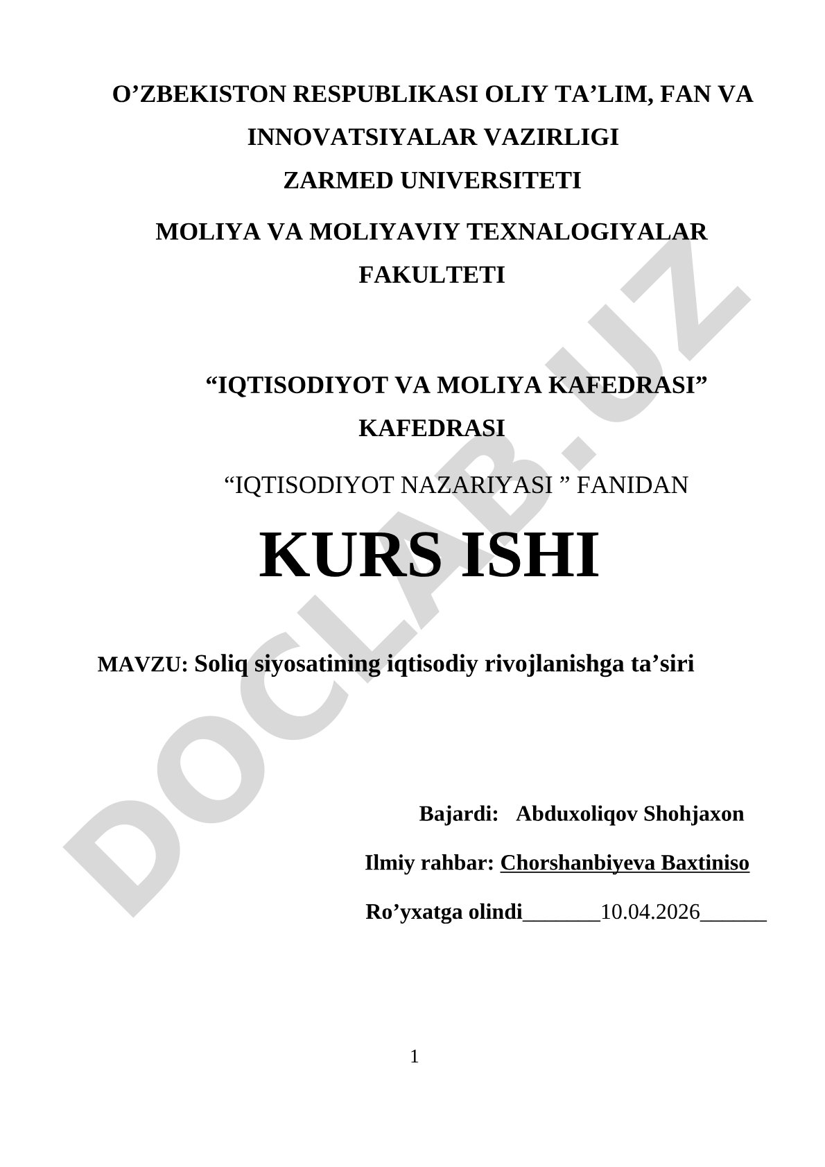 Soliq siyosatining iqtisodiy rivojlanishga ta’siri
