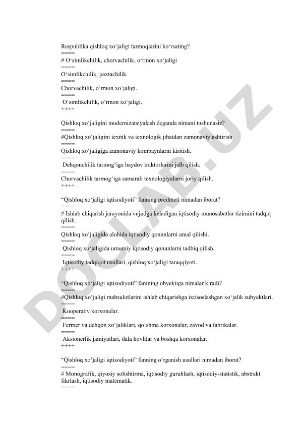 Qishloq xo'jaligi tarmoqlari va modernizatsiyasi