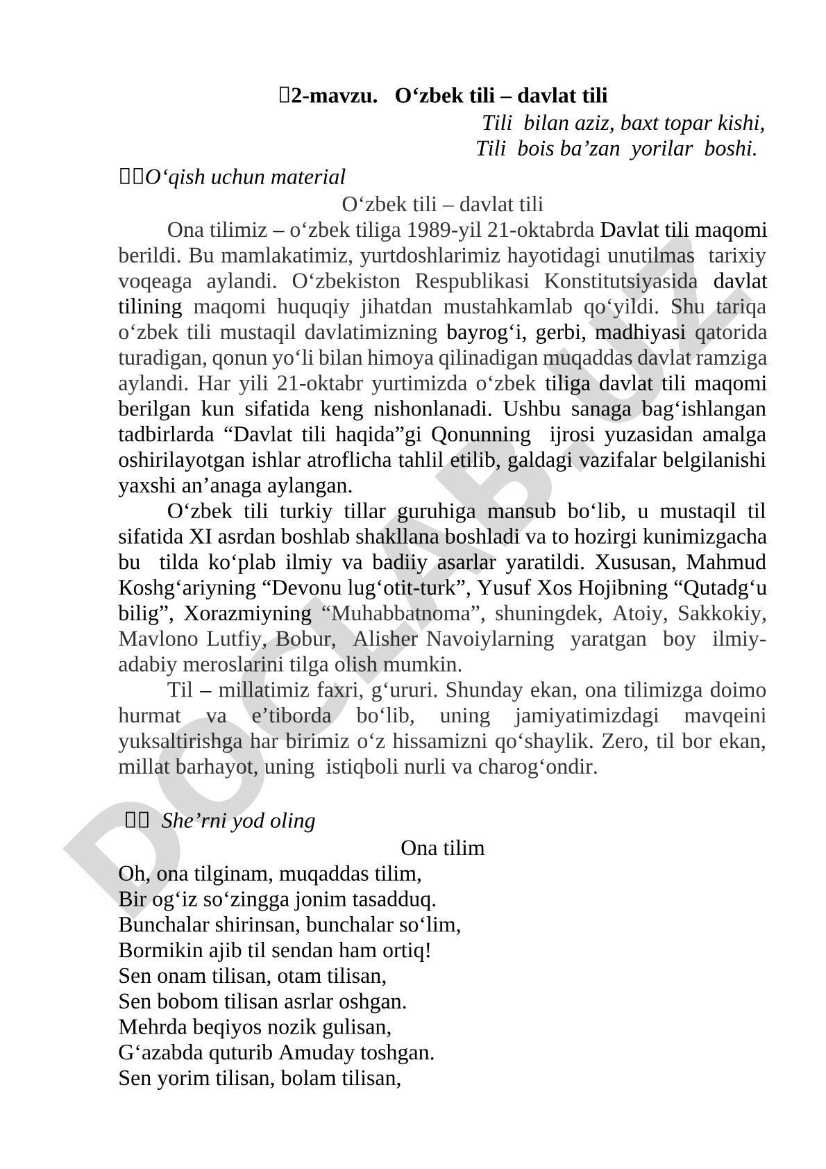 O‘zbek tili – davlat tili