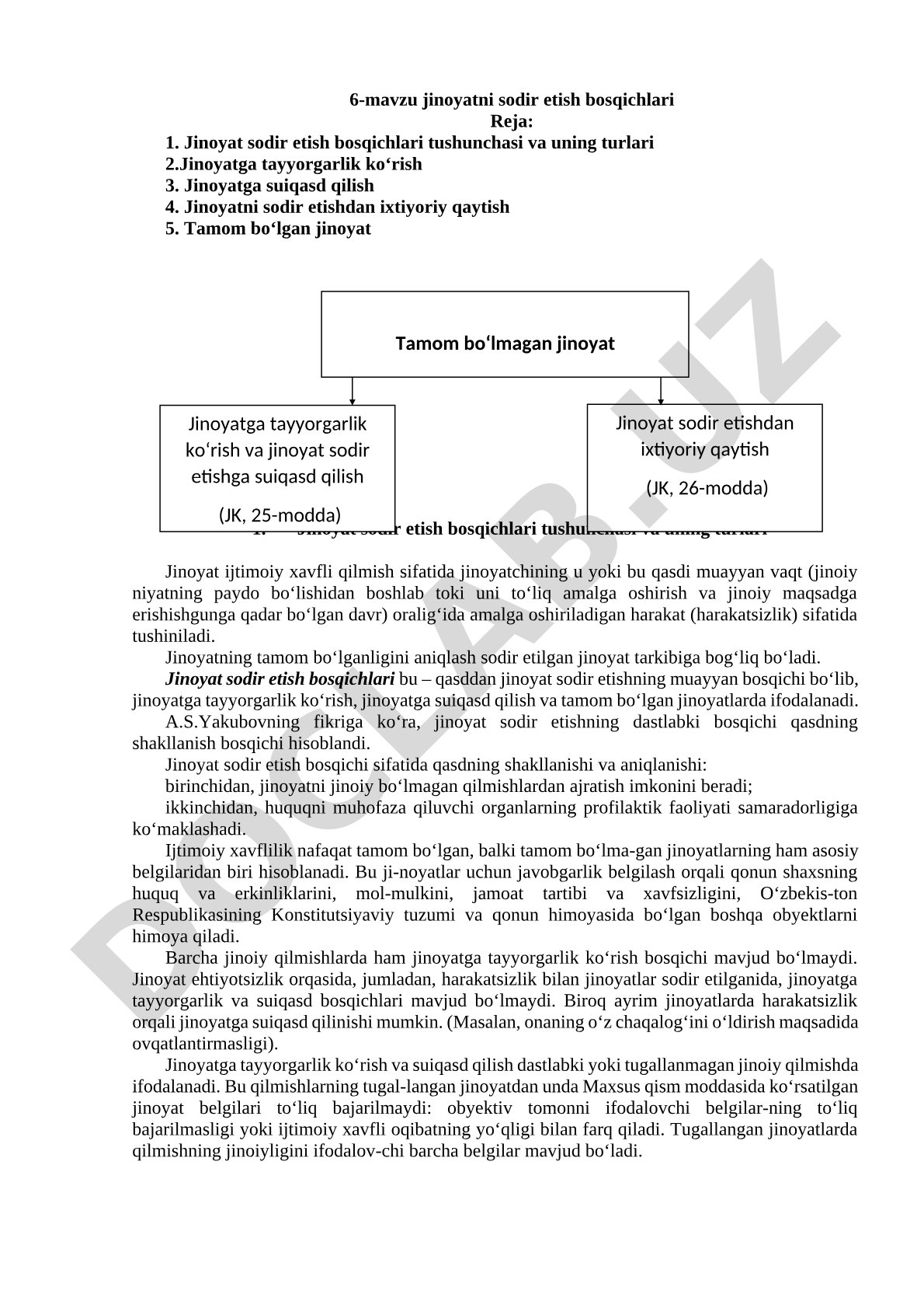 Jinoyatni sodir etish bosqichlari