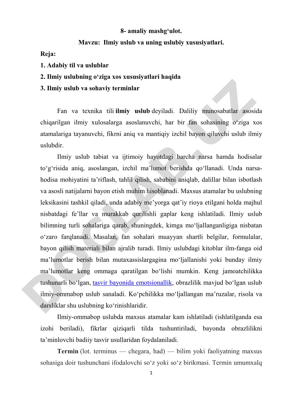 Ilmiy uslub va uning uslubiy xususiyatlari