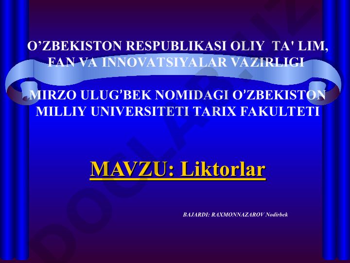 Liktorlar: Vesta Ma'budasi, Vestallar va Liktorlar haqida taqdimot