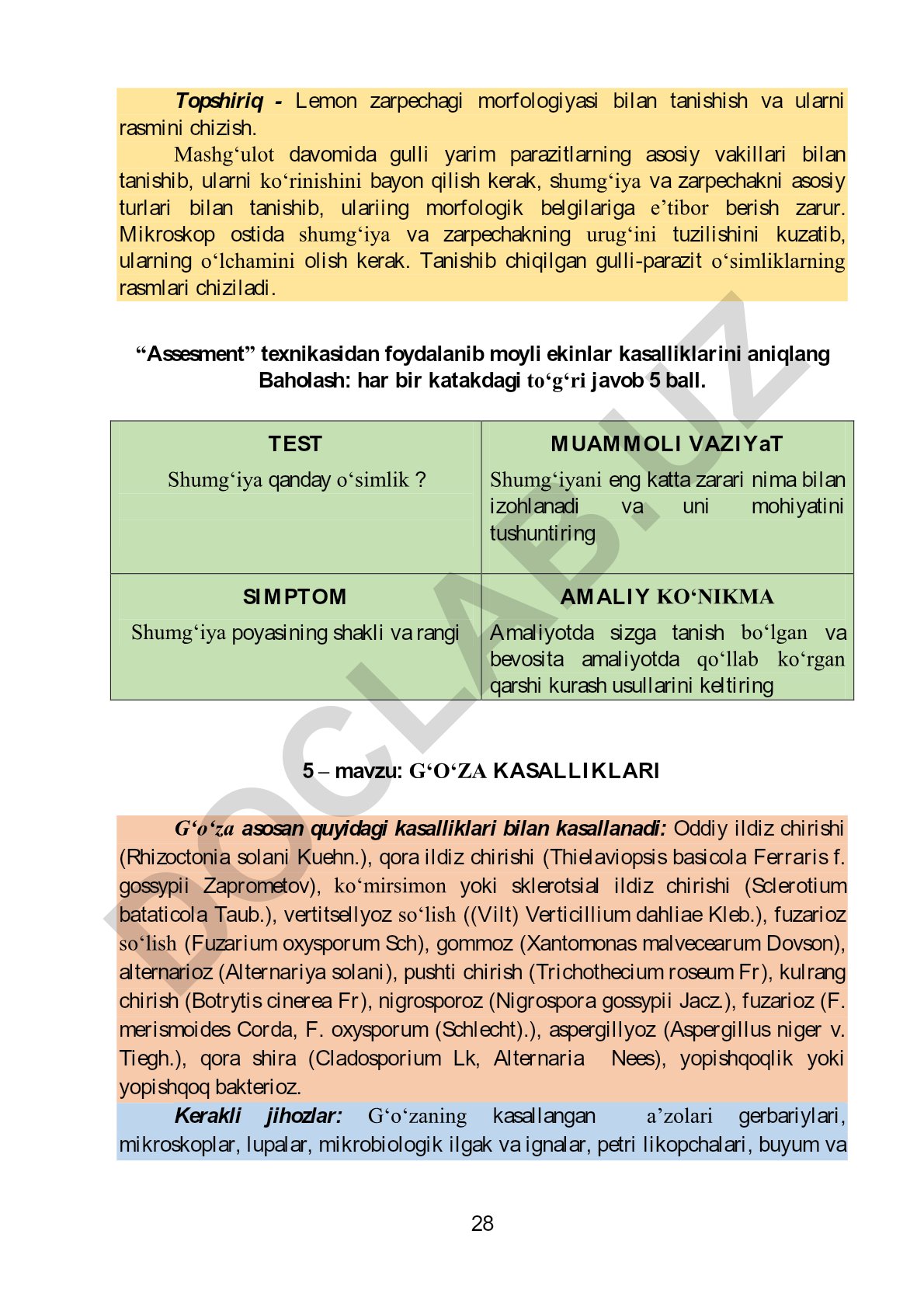 Limon zarpechagi morfologiyasi va g‘o‘za kasalliklari