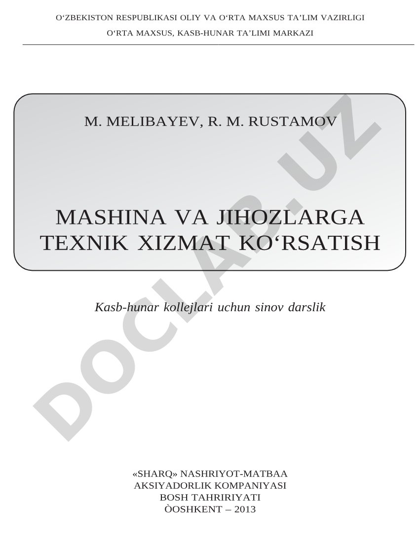 Mashina va jihozlarga texnik xizmat ko'rsatish
