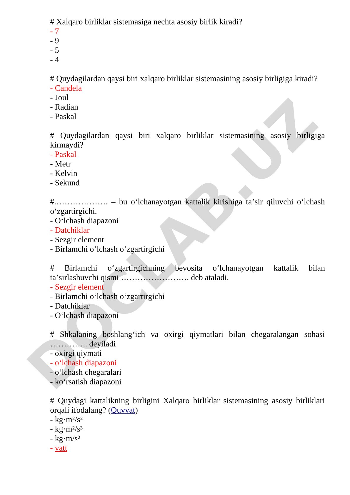 Xalqaro birliklar sistemasi asosiy birliklari