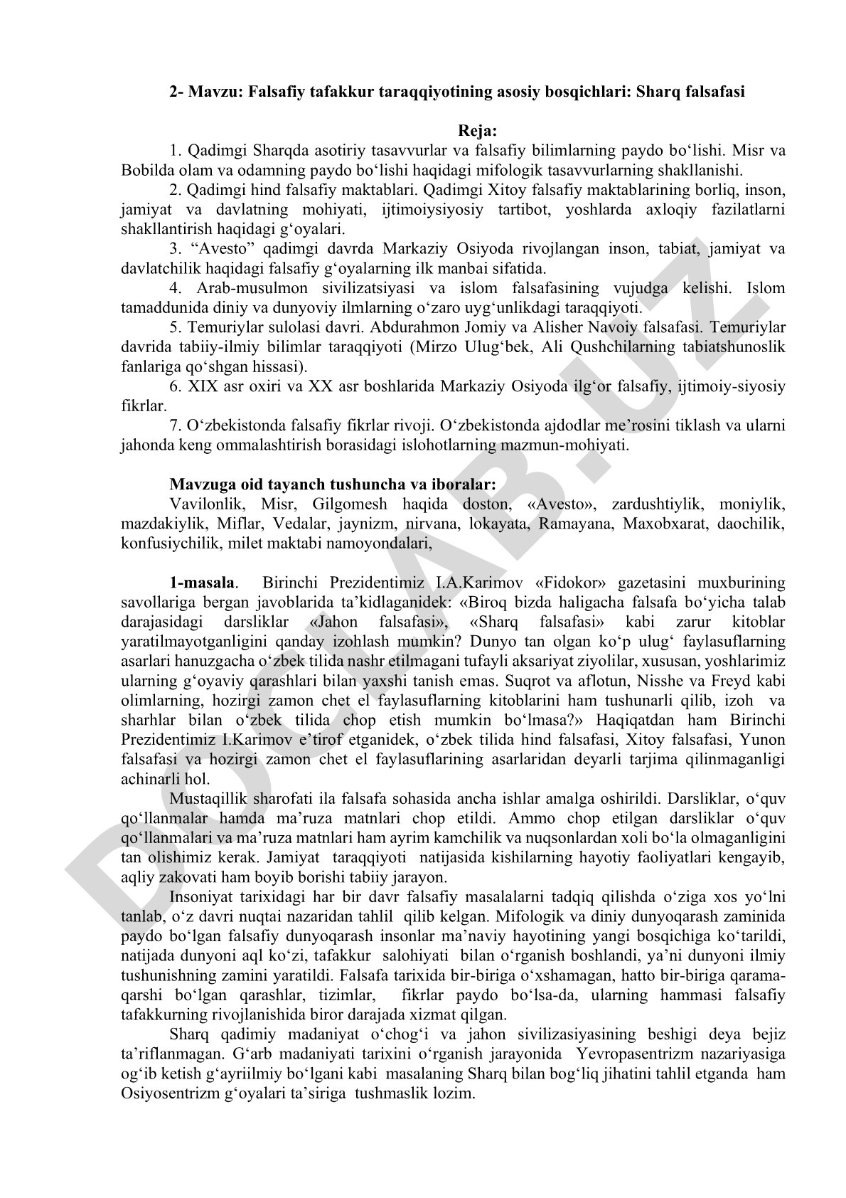 Falsafiy tafakkur taraqqiyotining asosiy bosqichlari: Sharq falsafasi