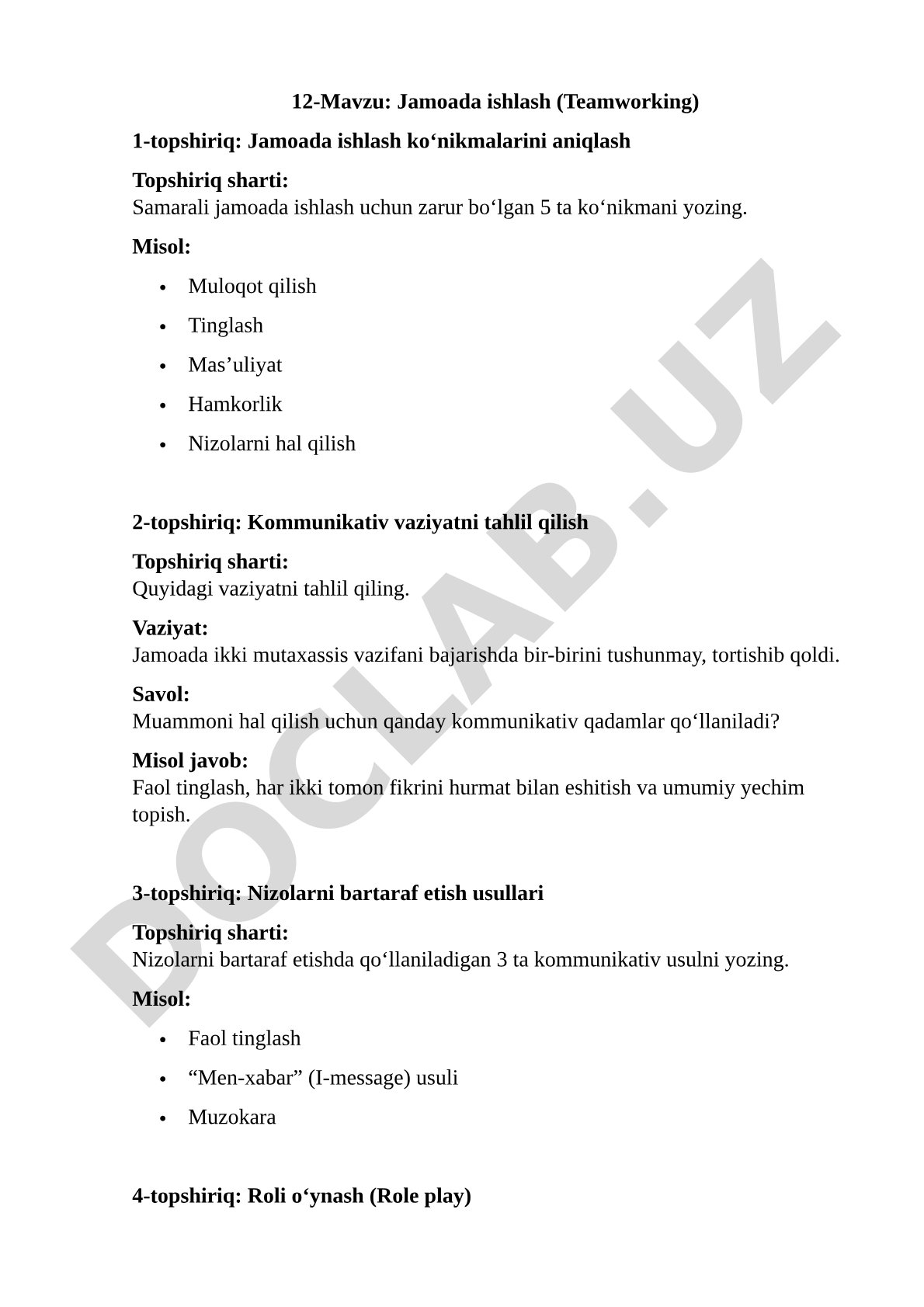 Jamoada ishlash (Teamworking)