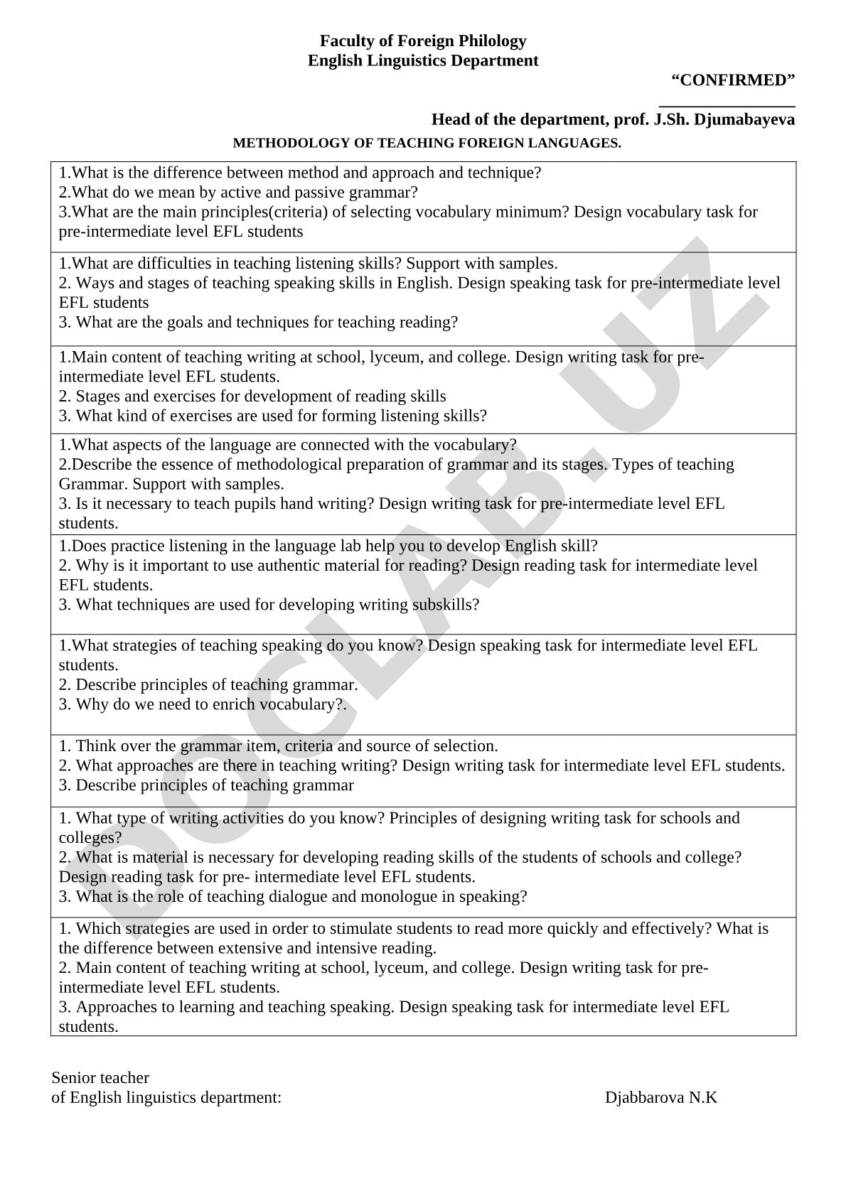 English Language Teaching Methodology Questions
