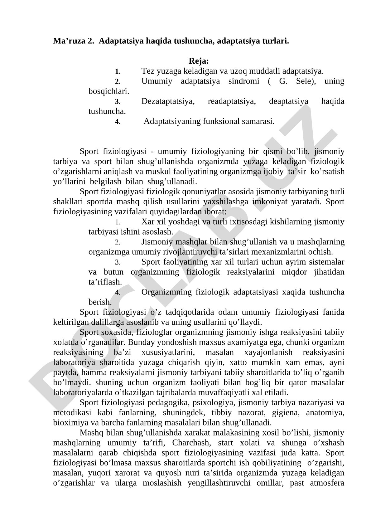 Adaptatsiya haqida tushuncha, adaptatsiya turlari