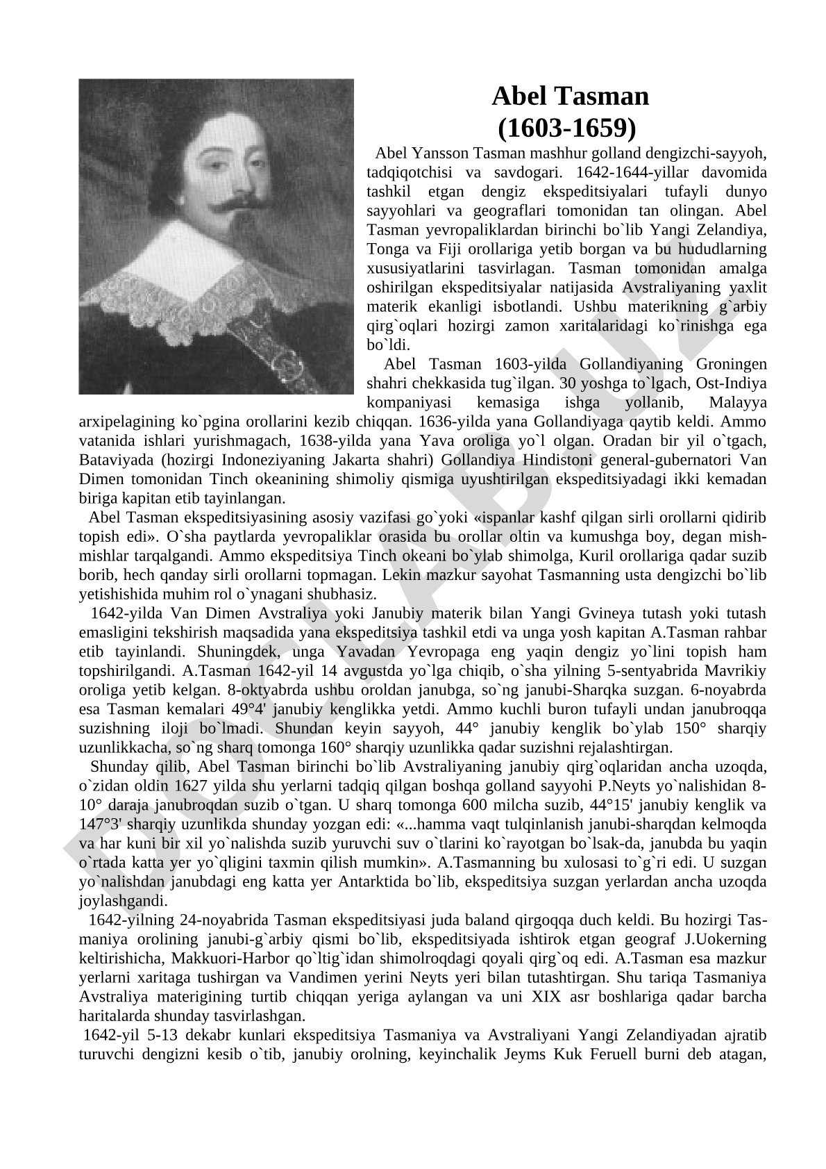 Abel Tasmanning hayoti va ekspeditsiyalari