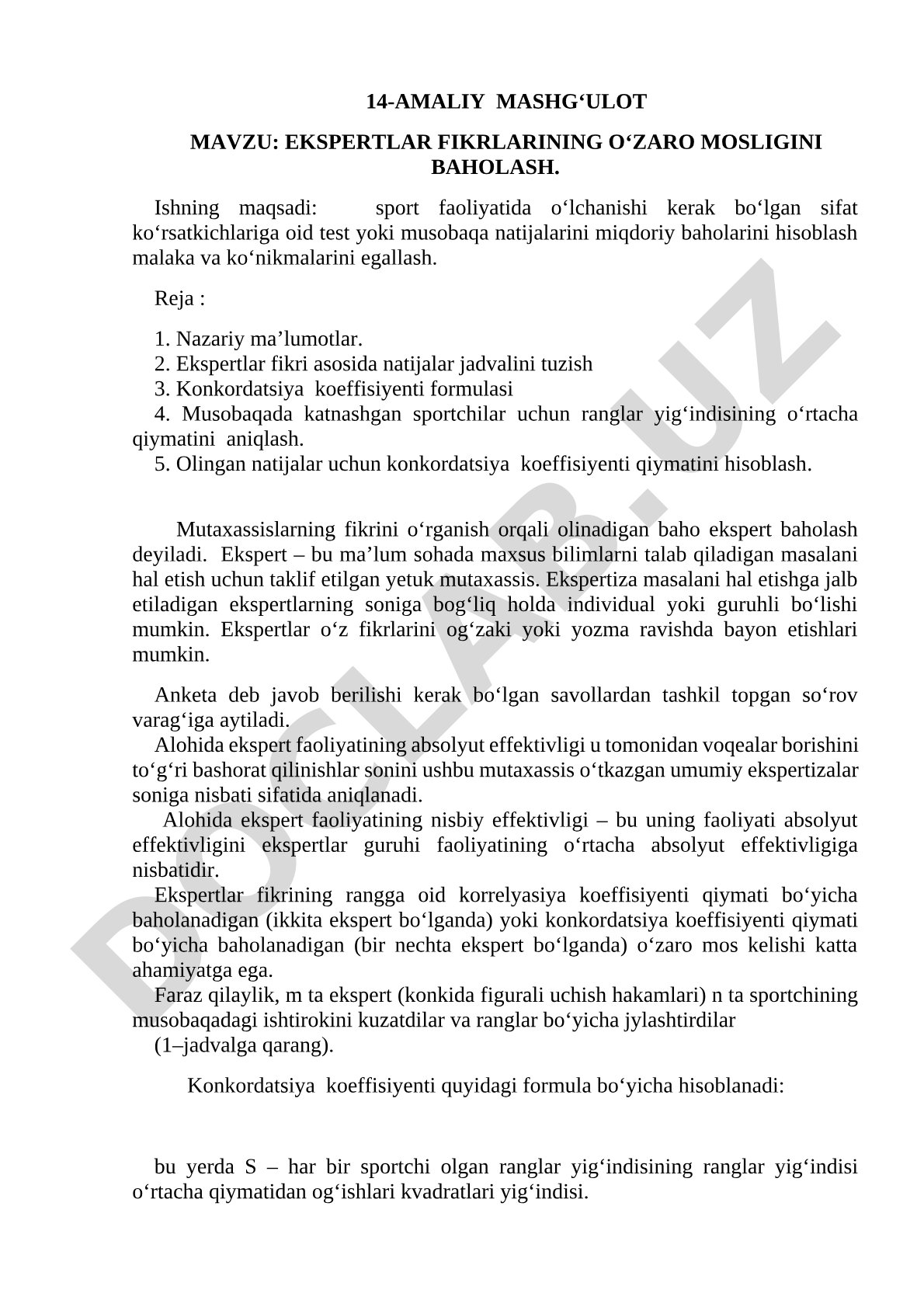Ekspertlar fikrlarining o'zaro mosligini baholash