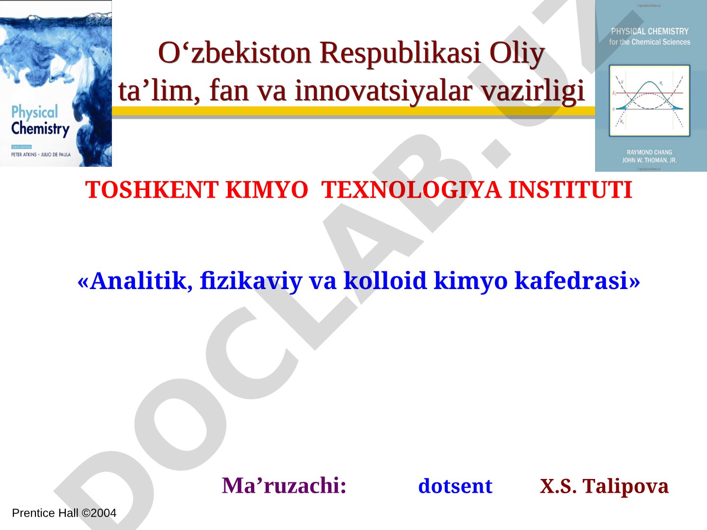 Kimyoviy termodinamika. Ichki energiya va entalpiya