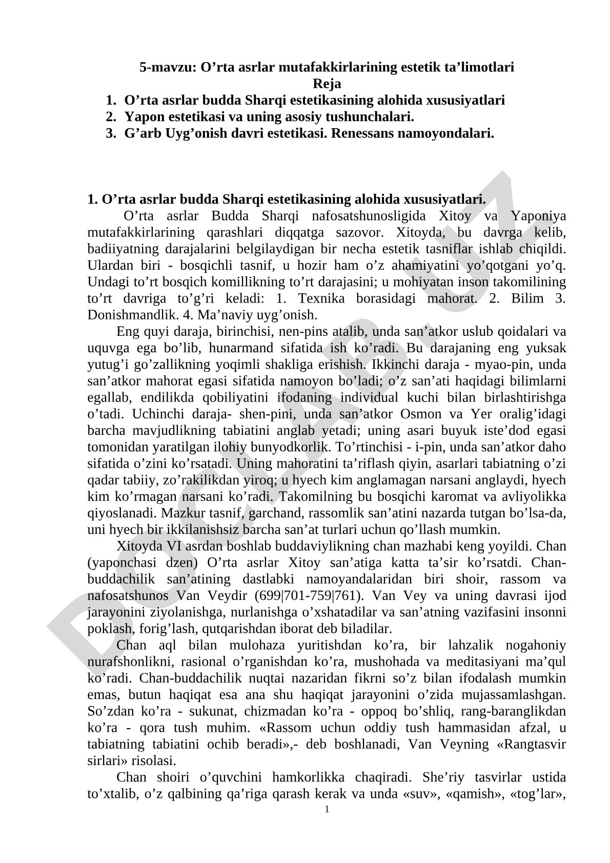 O'rta asrlar mutafakkirlarining estetik ta'limotlari