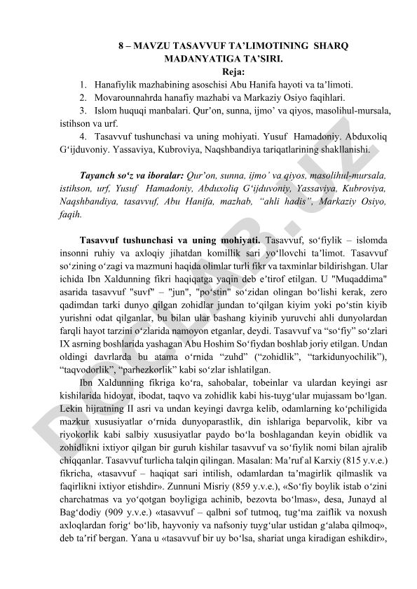 Tasavvuf ta'limotining Sharq madaniyatiga ta'siri