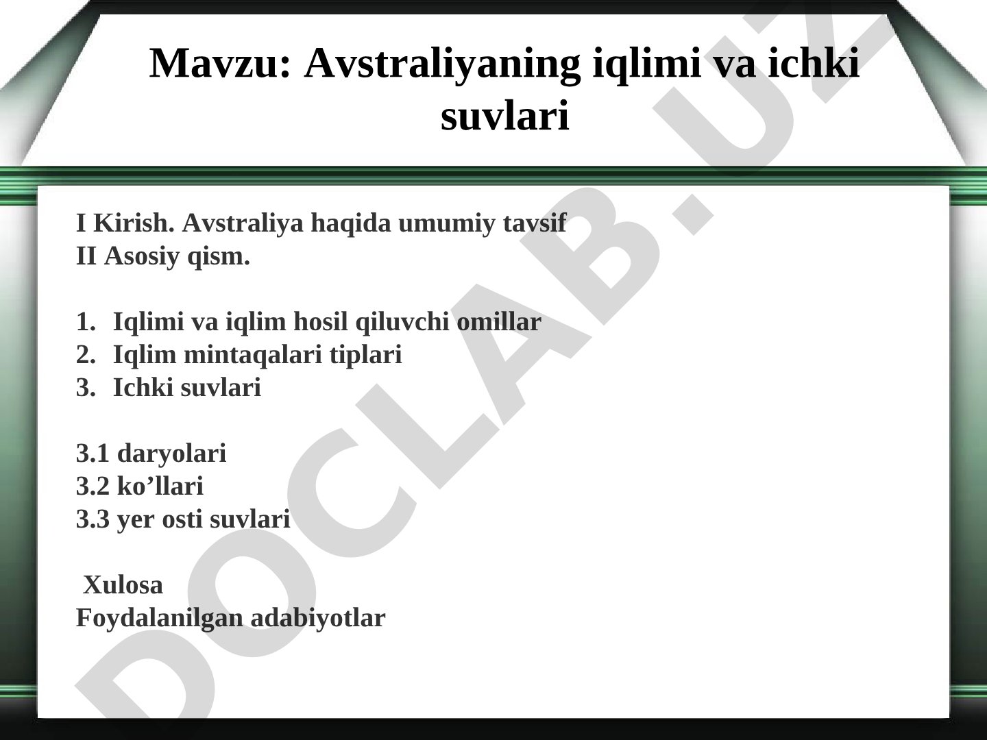 Avstraliyaning iqlimi va ichki suvlari