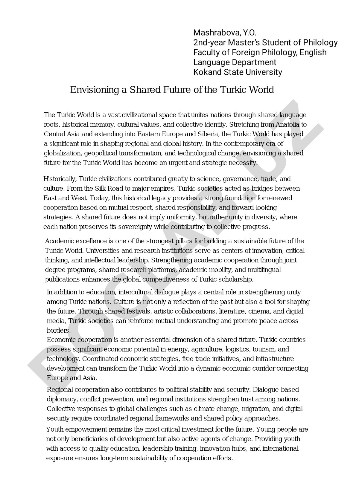 Envisioning a Shared Future of the Turkic World