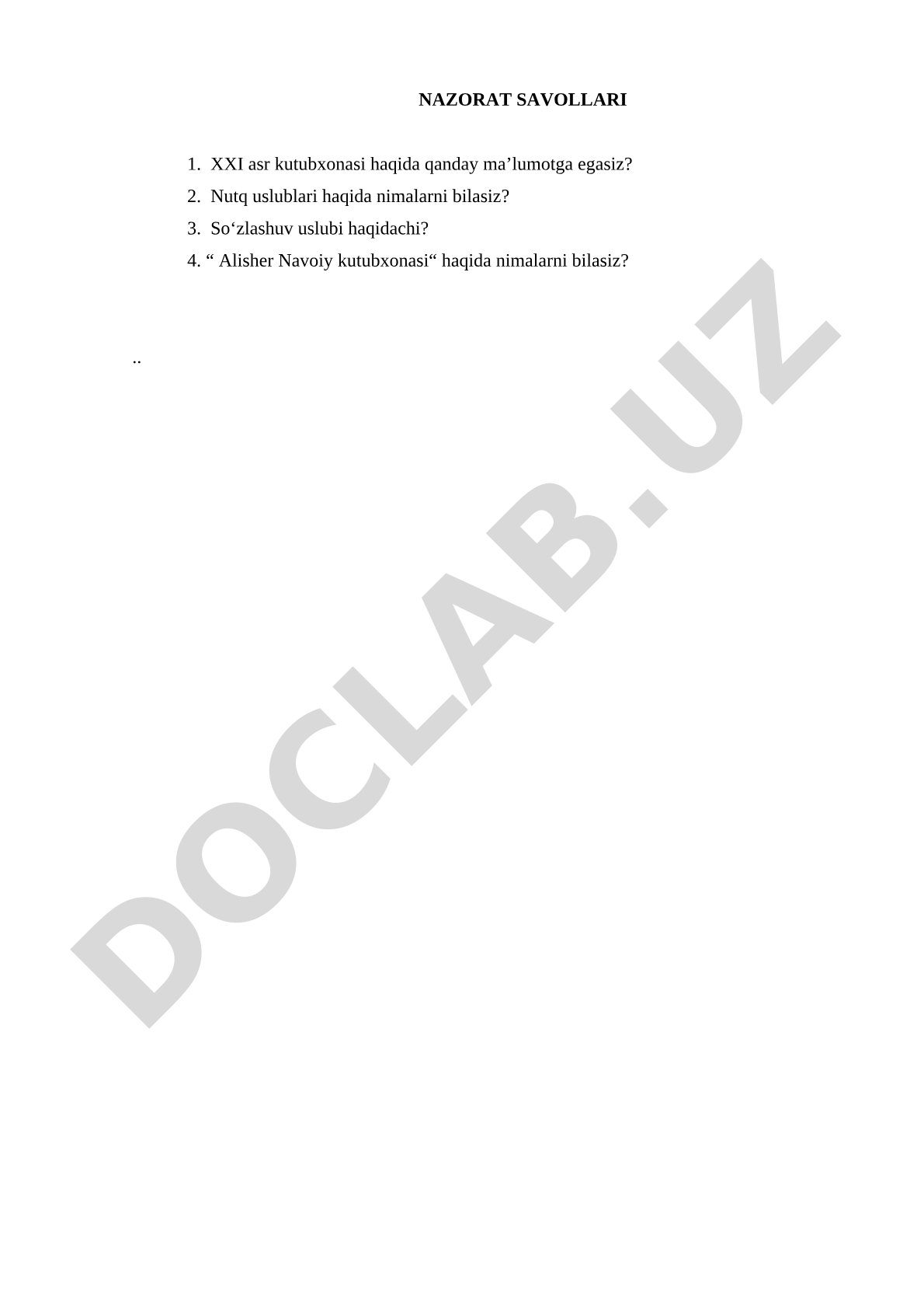 XXI asr kutubxonasi va nutq uslublari haqida savollar