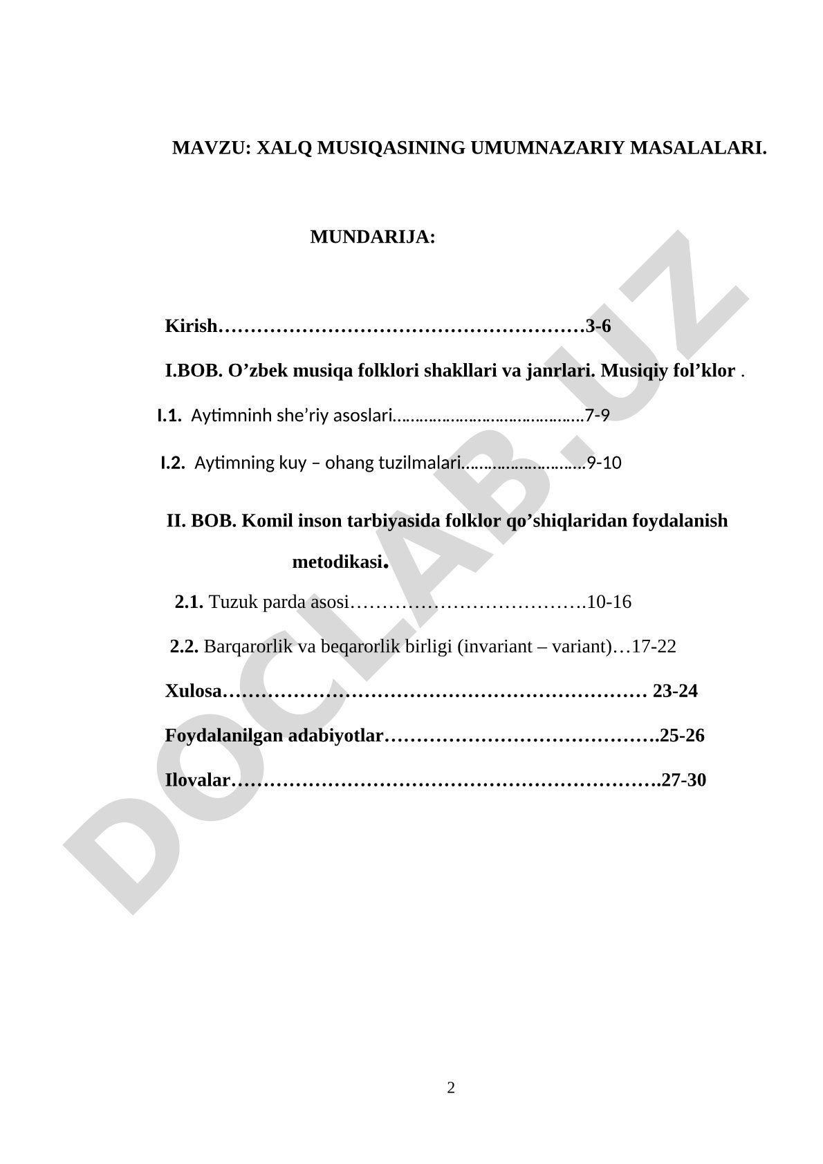 “XALQ MUSIQASINING UMUMNAZARIY MASALALARI