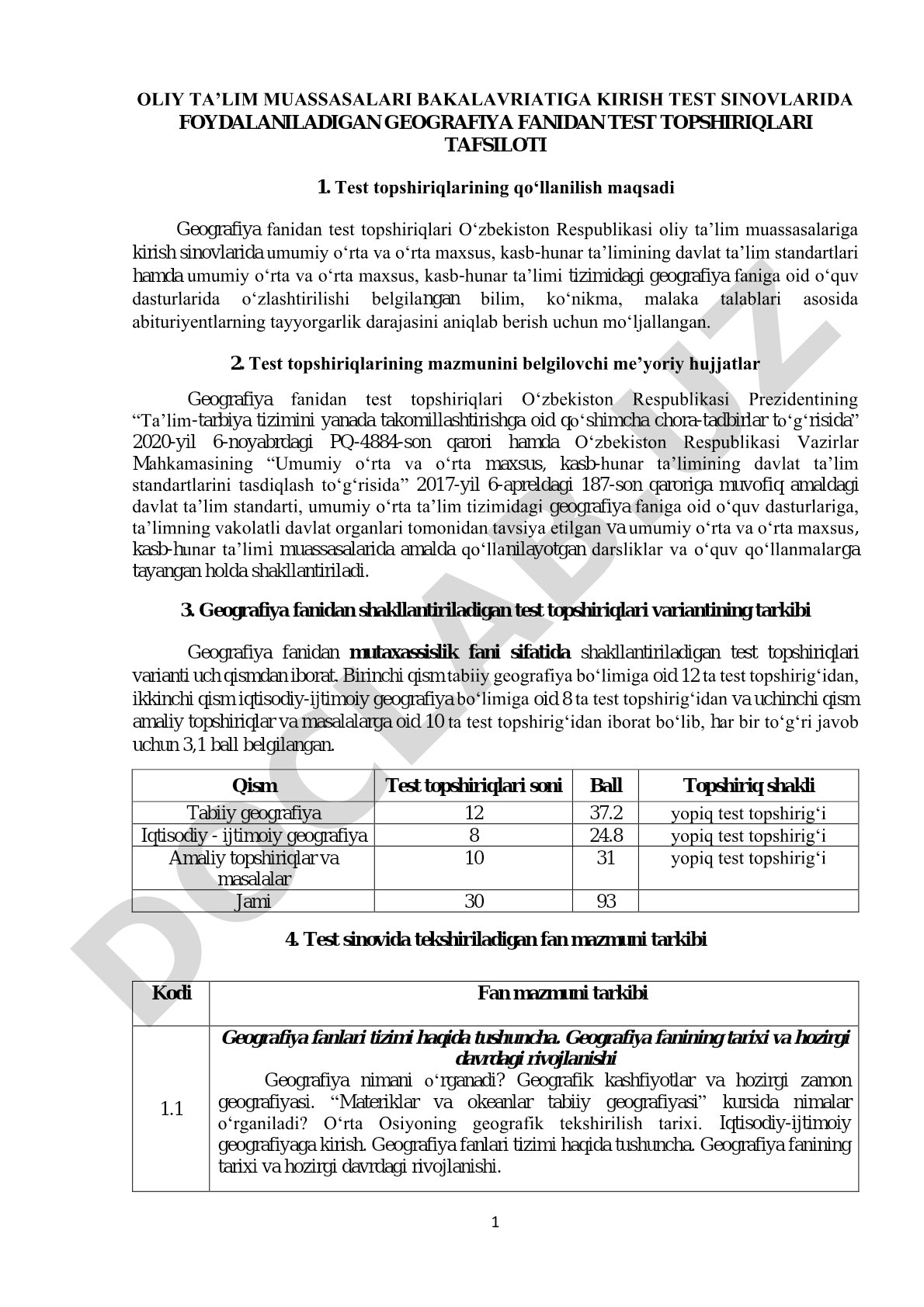 Geografiya fanidan test topshiriqlari tafsiloti
