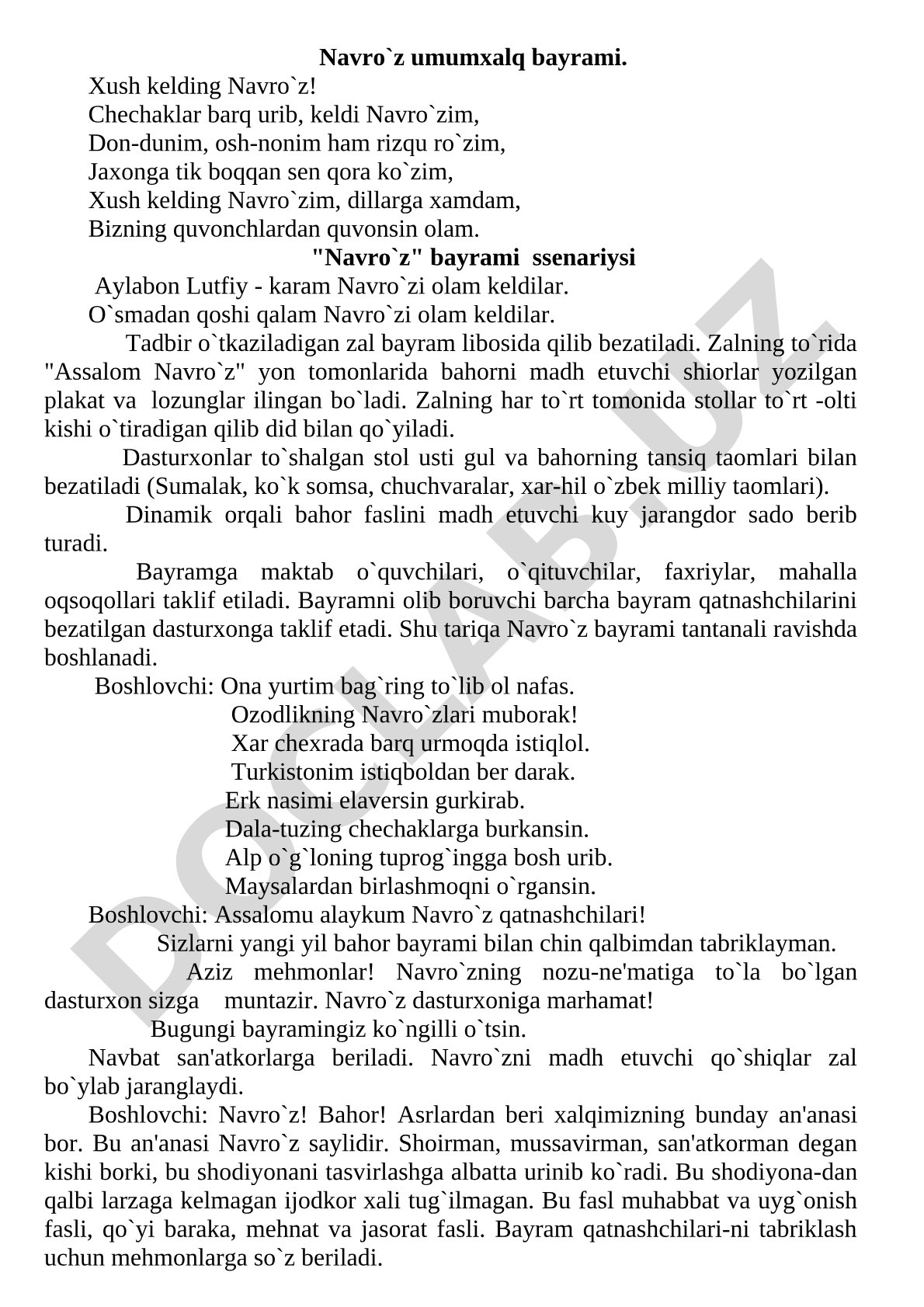 Navro'z bayrami ssenariysi
