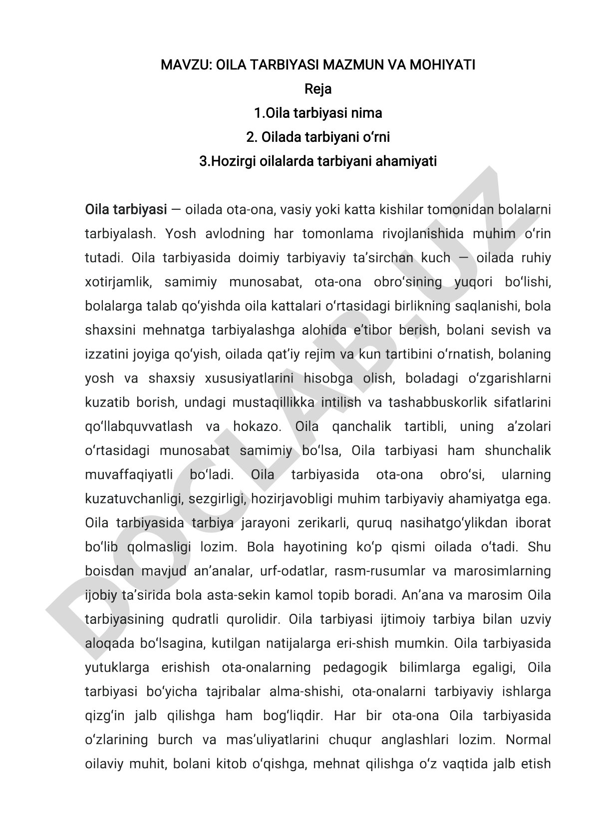 Oila tarbiyasi mazmun va mohiyati