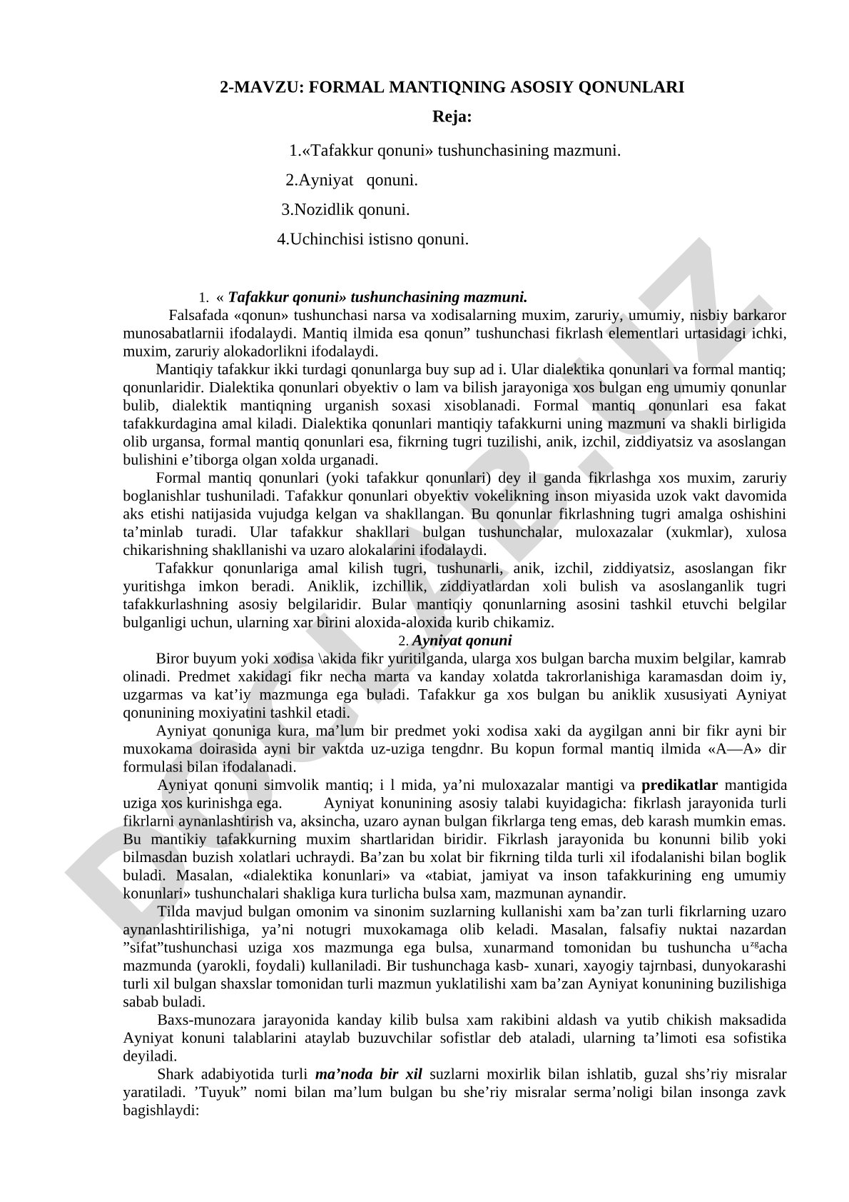 Formal mantiqning asosiy qonunlari