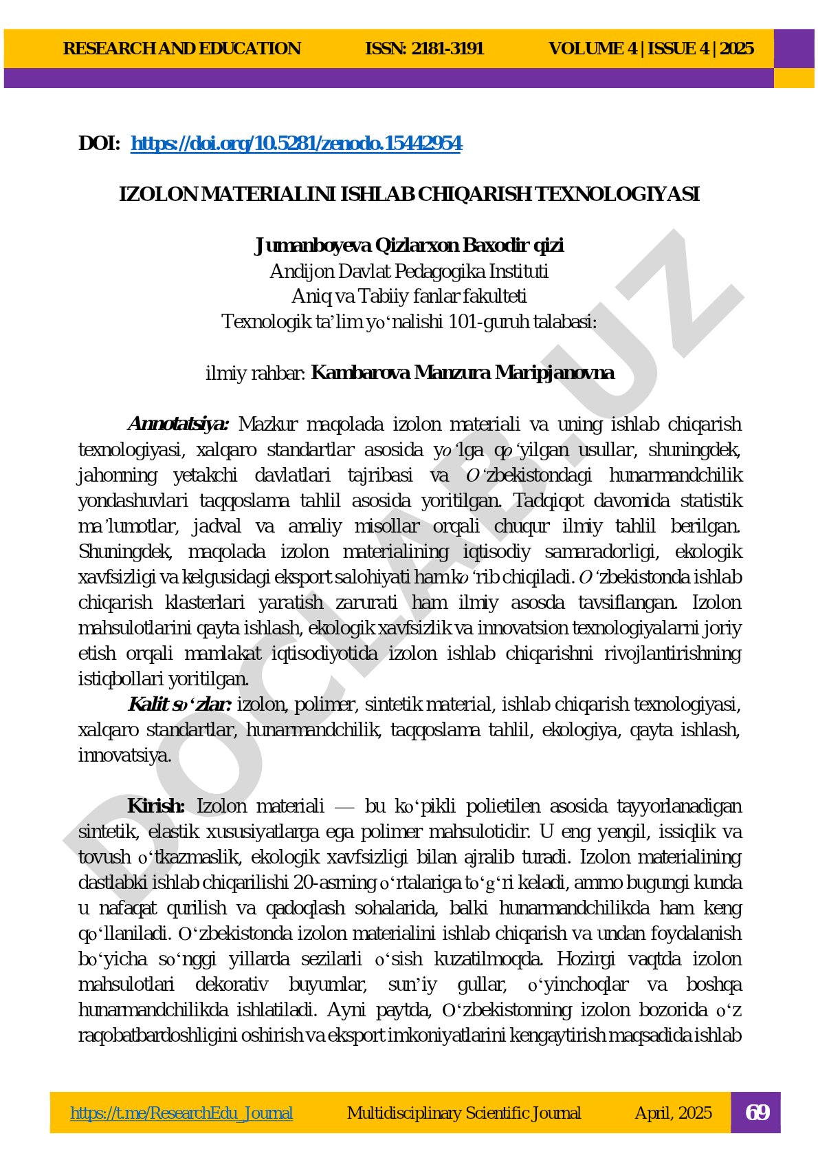 Izolon materialini ishlab chiqarish texnologiyasi