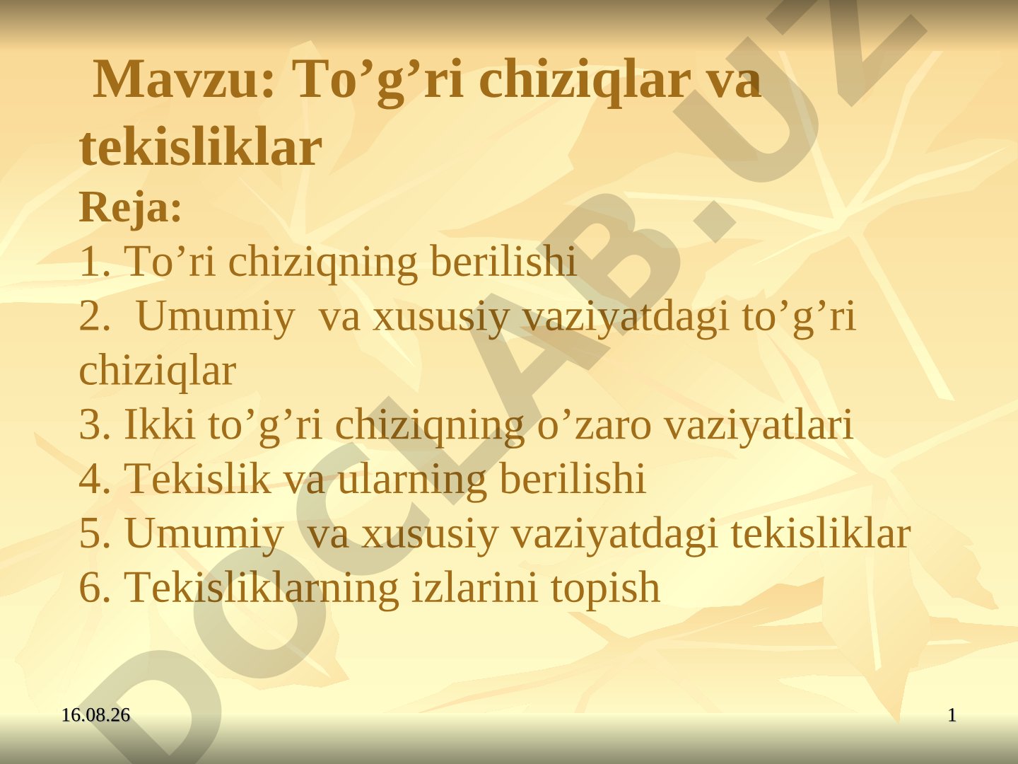 To’g’ri chiziqlar va tekisliklar