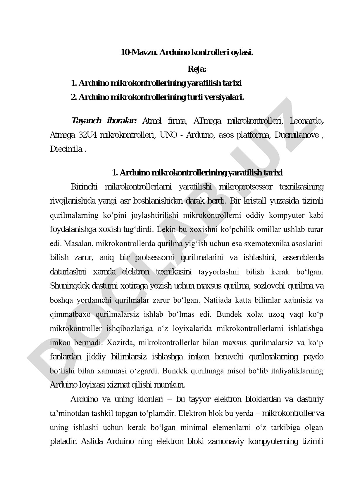 Arduino mikrokontrollerining yaratilish tarixi va turli versiyalari haqida ma'lumot