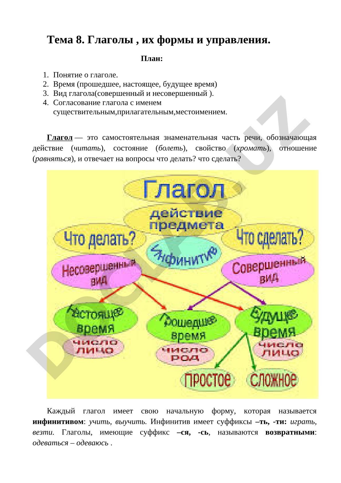 Глаголы, их формы и управление