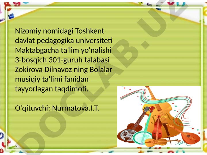 Maktabgacha ta'lim tashkilotlarida bolalarga musiqiy ta'lim berishda tarbiyachining faoliyati