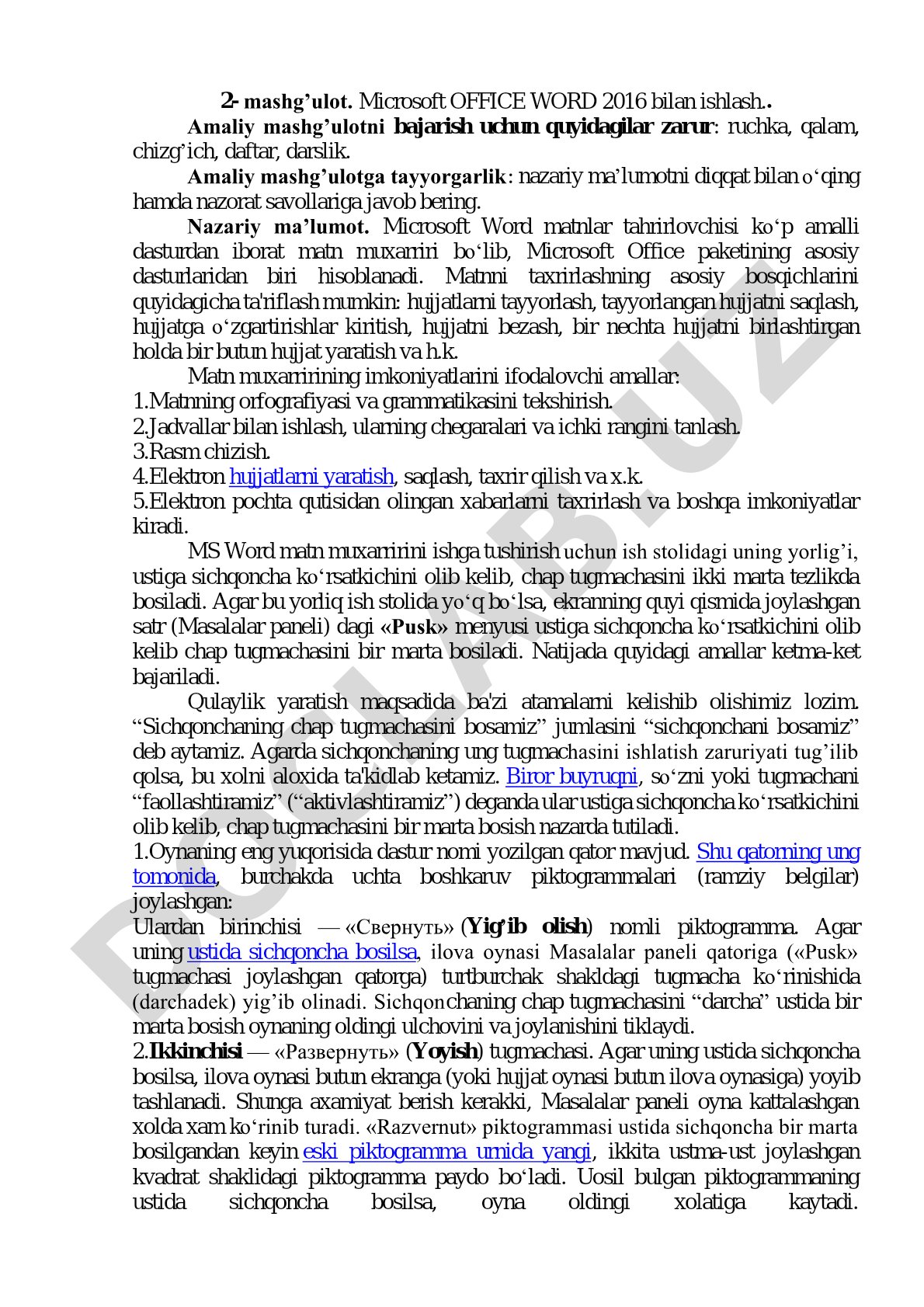 Microsoft Office Word 2016 bilan ishlash