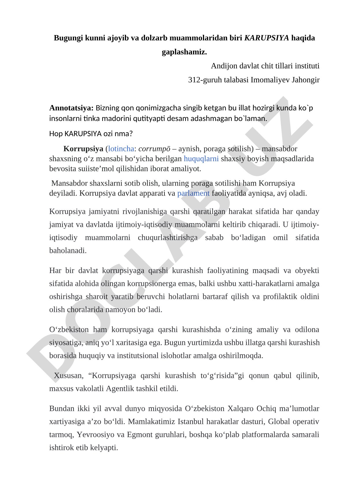 Korrupsiya muammosi va uning ijtimoiy-iqtisodiy oqibatlari