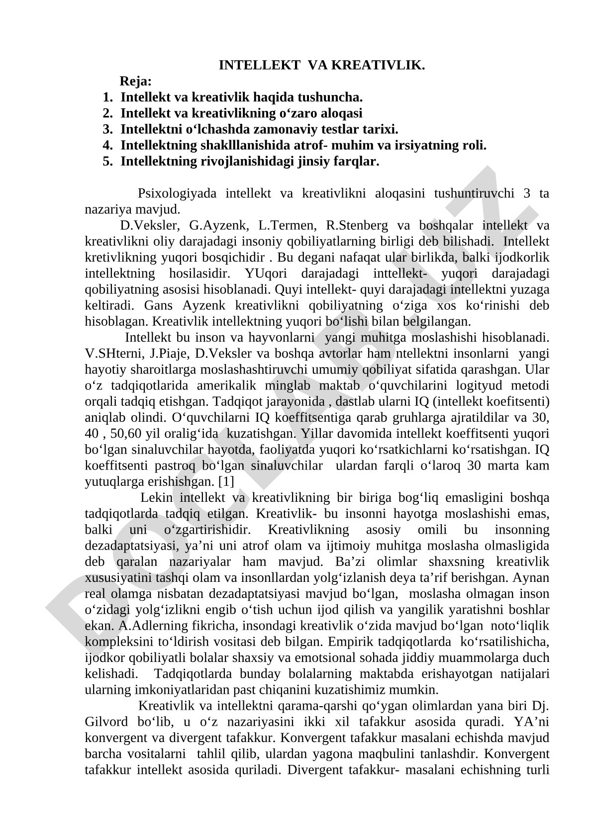 Intellekt va kreativlikning o‘zaro aloqasi