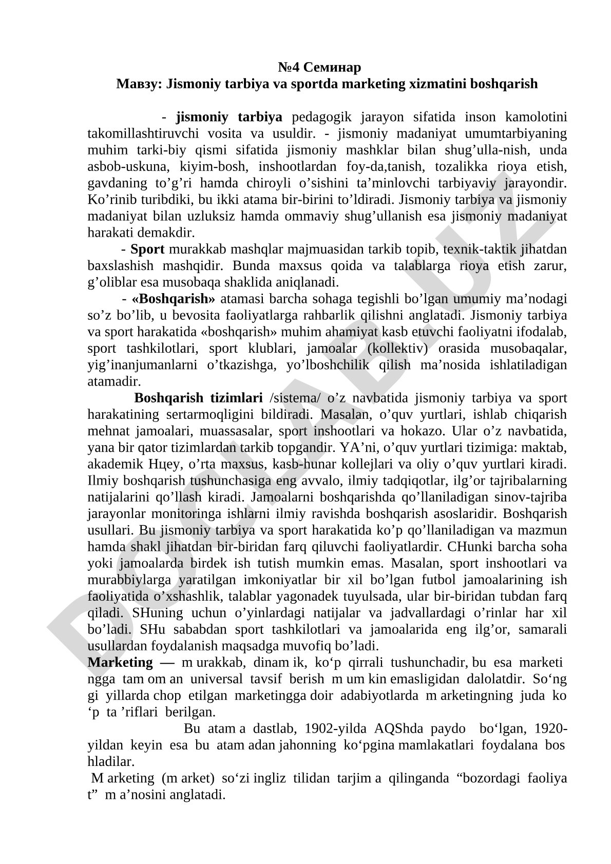 Jismoniy tarbiya va sportda marketing xizmatini boshqarish