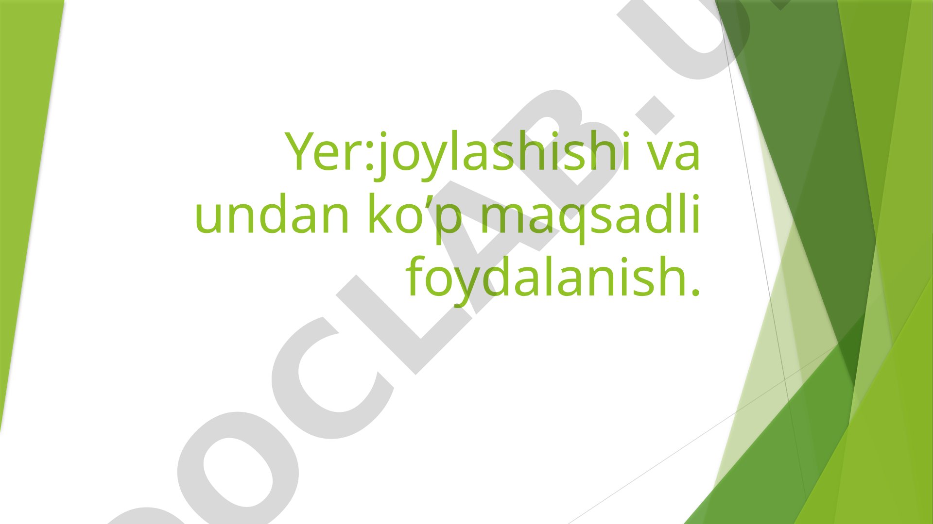 Yer: joylashishi va undan ko'p maqsadli foydalanish