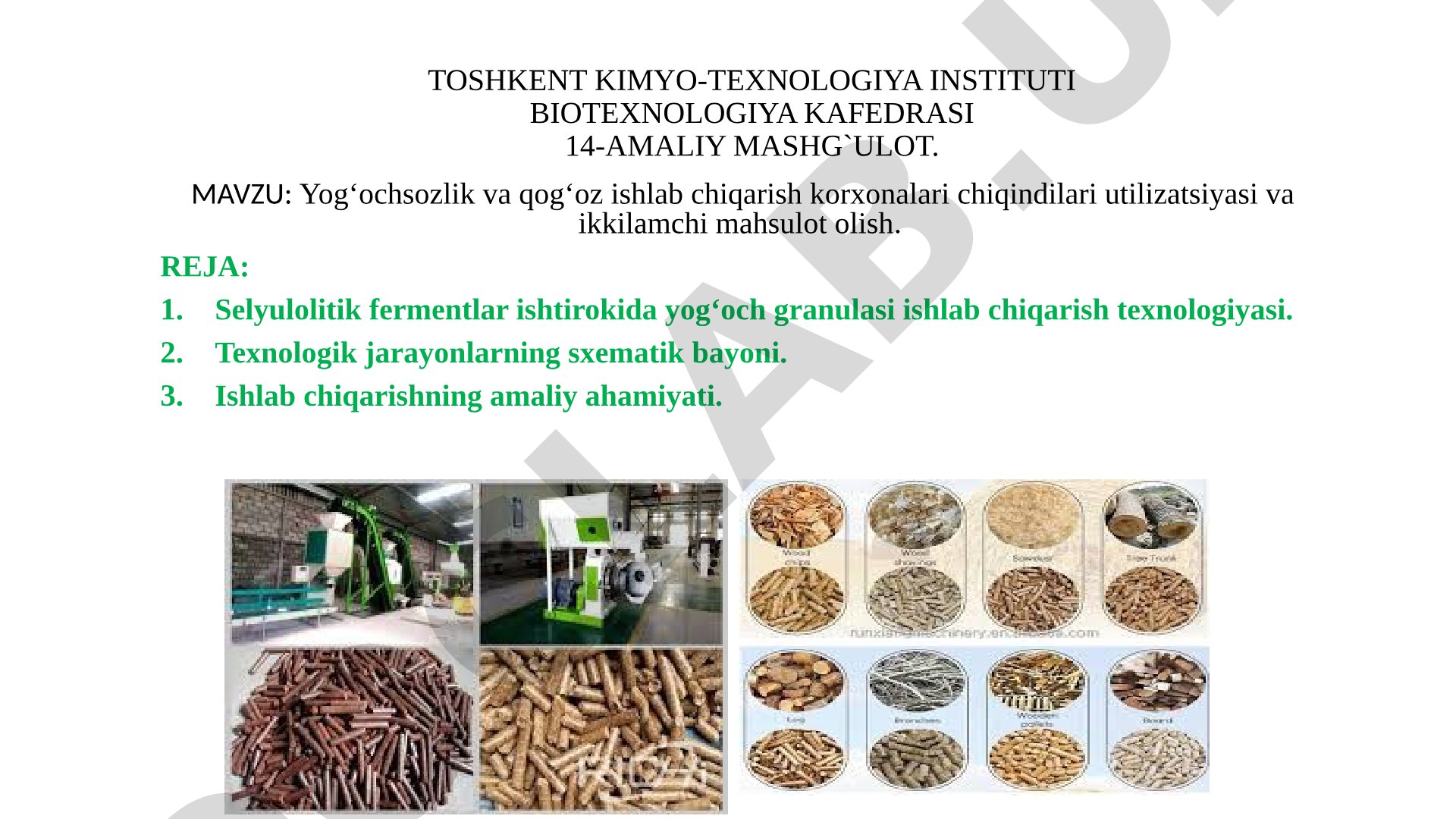 Yog‘ochsozlik va qog‘oz ishlab chiqarish korxonalari chiqindilari utilizatsiyasi va ikkilamchi mahsulot olish