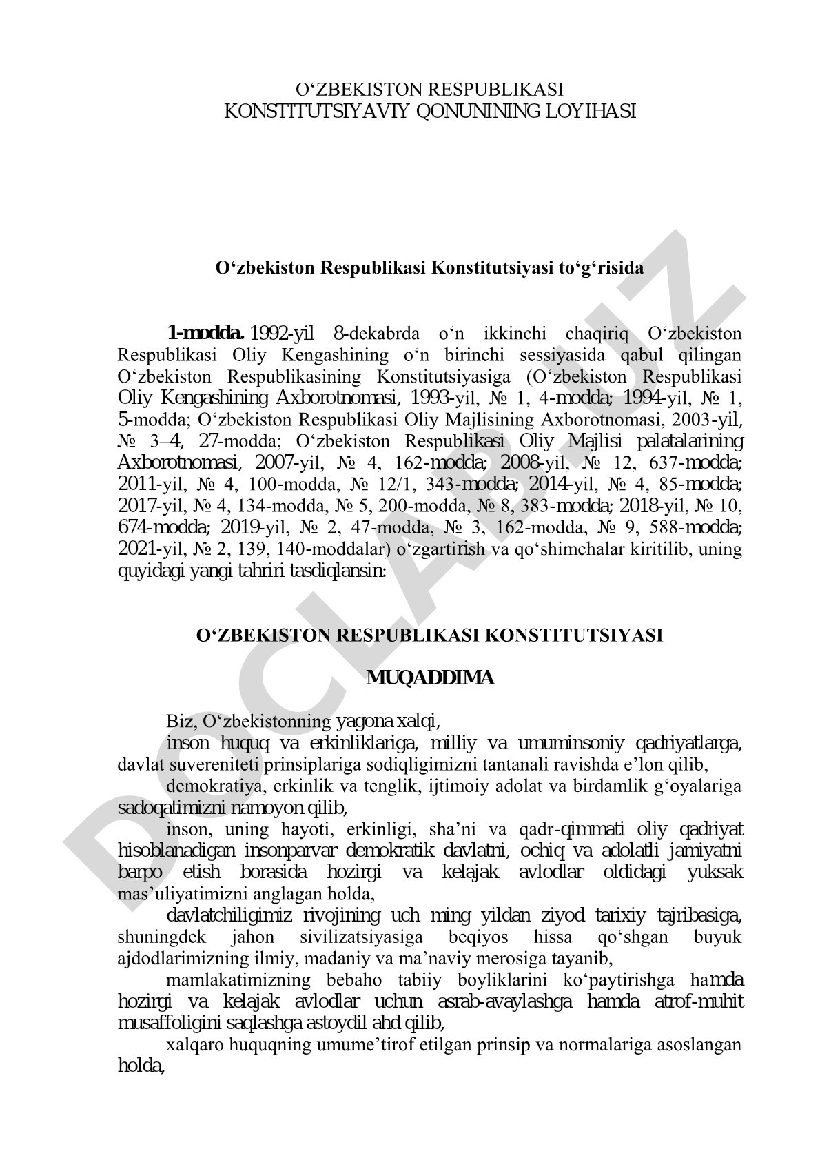 Oʻzbekiston Respublikasi Konstitutsiyasi toʻgʻrisida