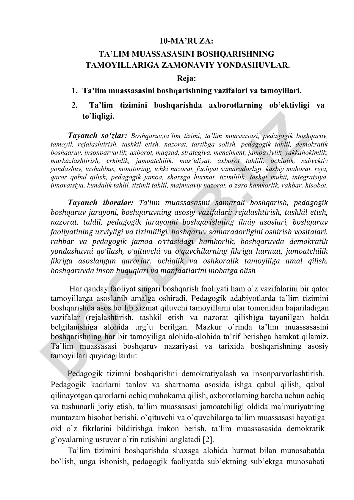 Ta’lim muassasasini boshqarishning tamoyillari va zamonaviy yondashuvlar