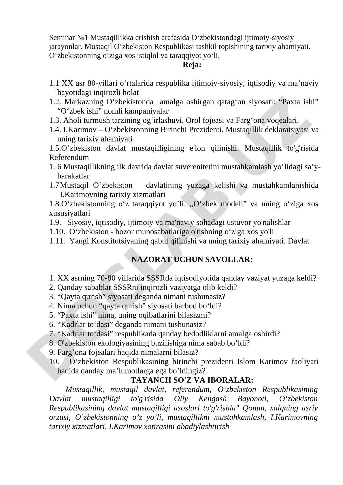 Mustaqillikka erishish arafasida O‘zbekistondagi ijtimoiy-siyosiy jarayonlar