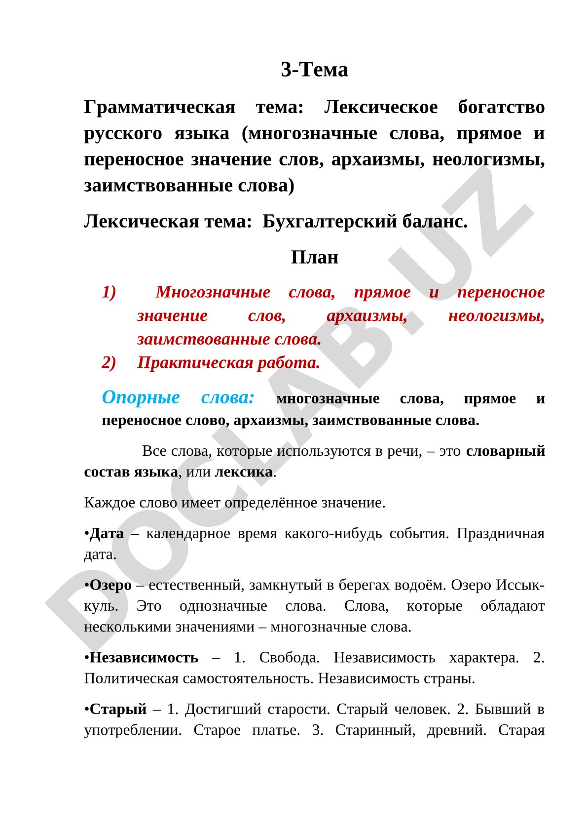 Лексическое богатство русского языка. Бухгалтерский баланс