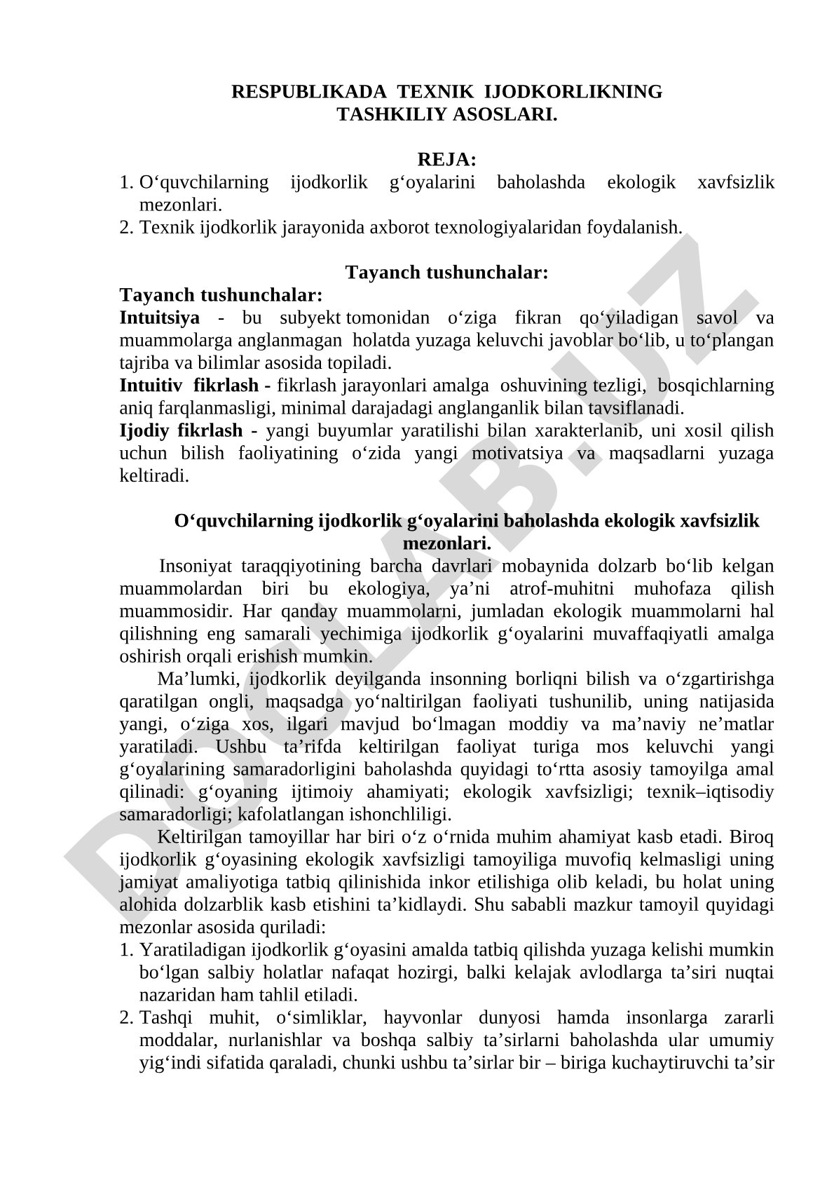Respublikada texnik ijodkorlikning tashkiliy asoslari