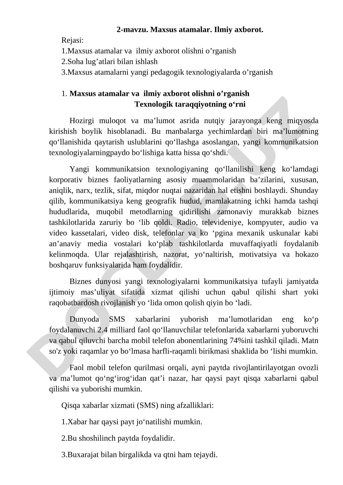 Maxsus atamalar. Ilmiy axborot.