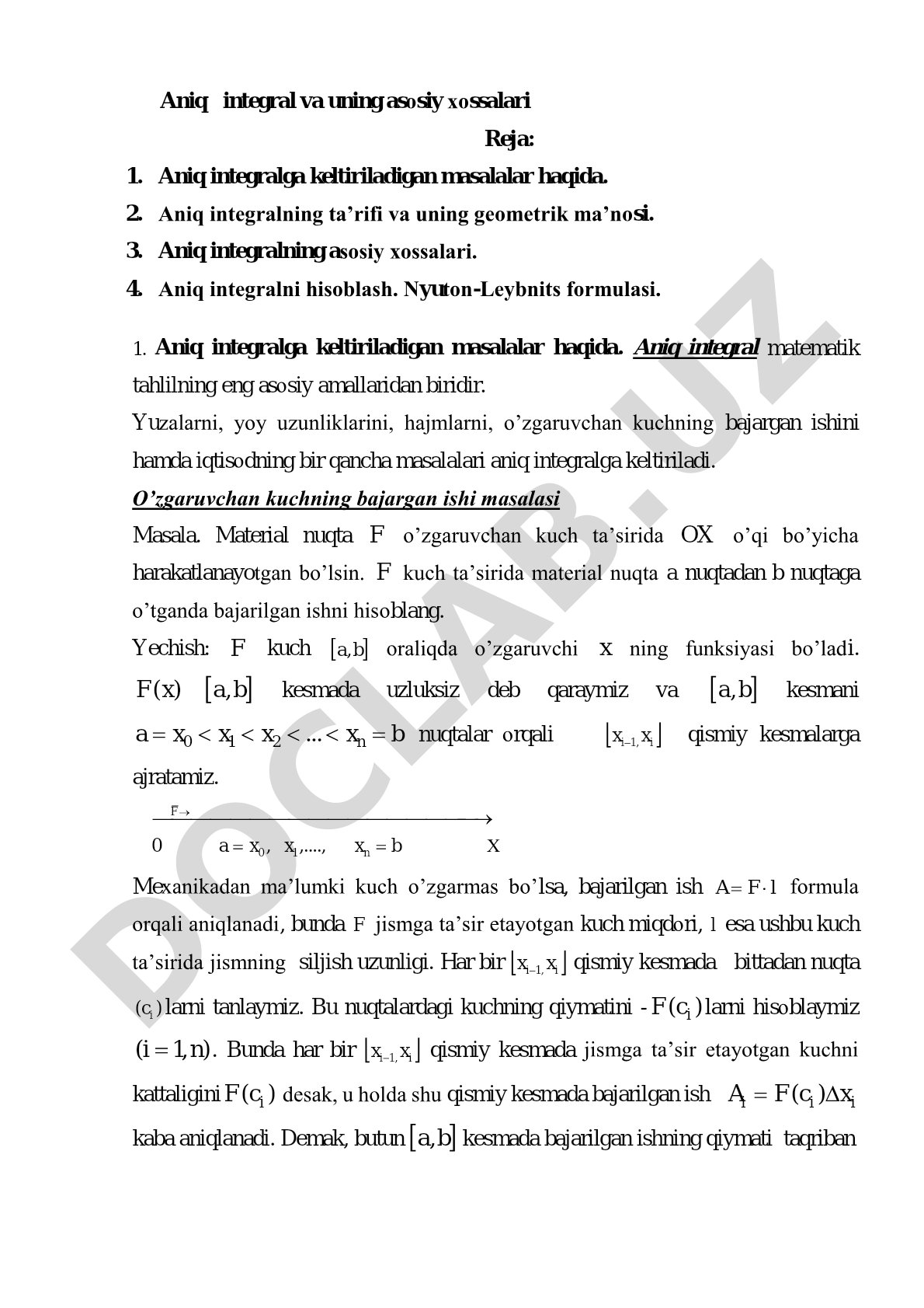 Aniq integral va uning asosiy xossalari