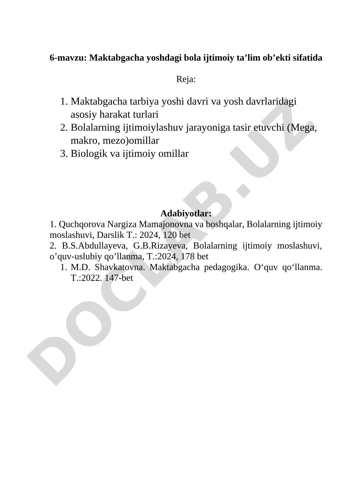 Maktabgacha yoshdagi bola ijtimoiy ta’lim ob’ekti sifatida