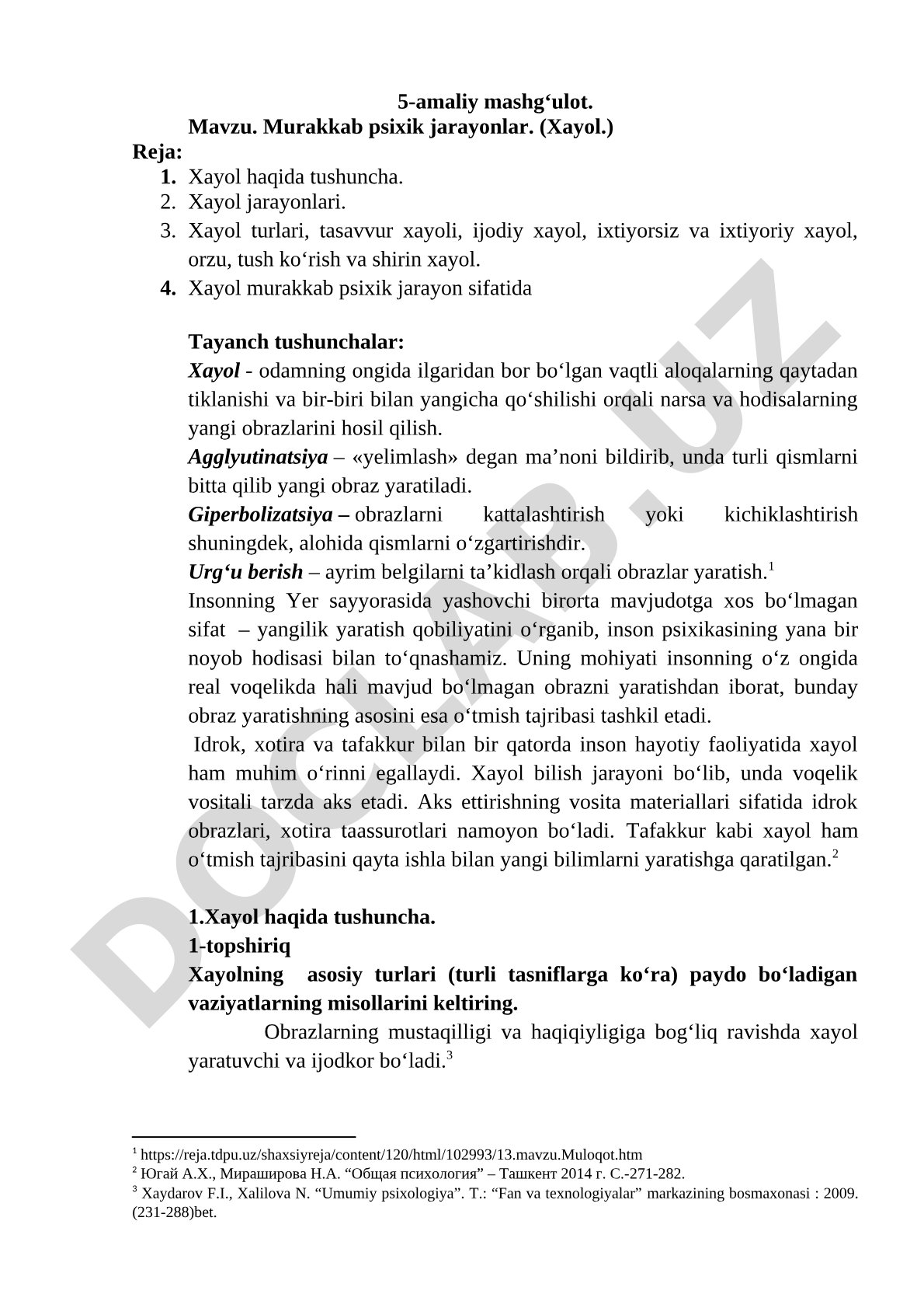 Murakkab psixik jarayonlar: Xayol