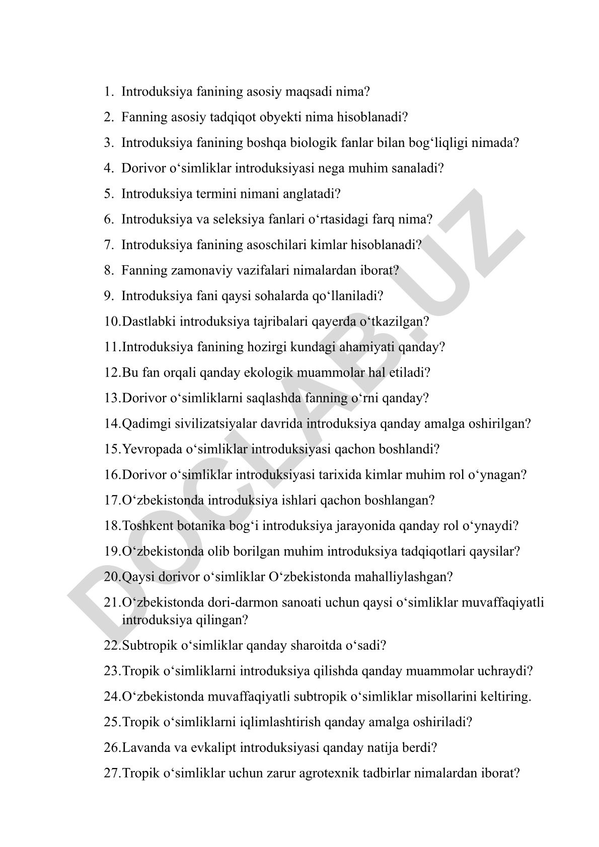 Introduksiya fanining asoslari va dorivor o'simliklar