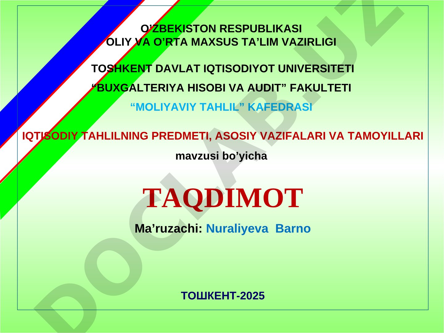 Iqtisodiy tahlilning predmeti, asosiy vazifalari va tamoyillari
