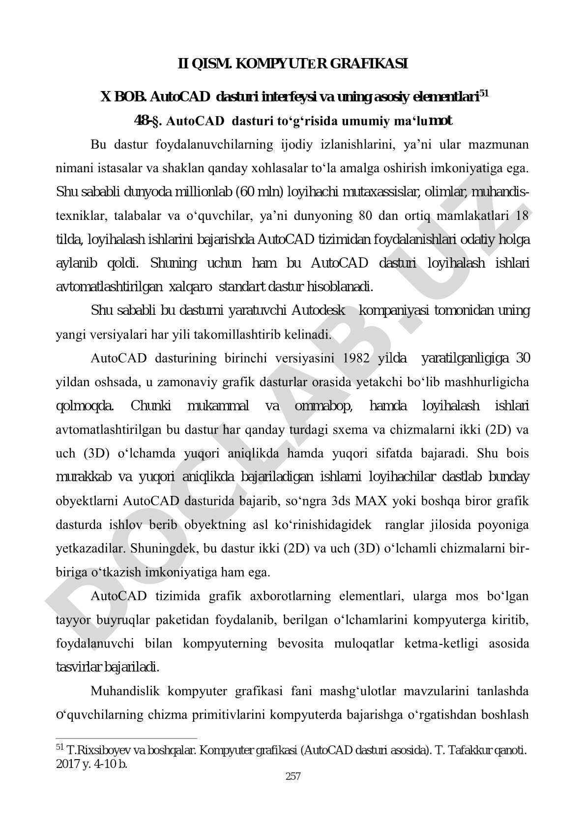 AutoCAD dasturi interfeysi va uning asosiy elementlari